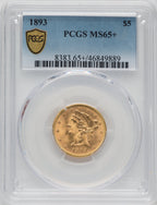 1893 $5 Liberty Half Eagle PCGS MS65+