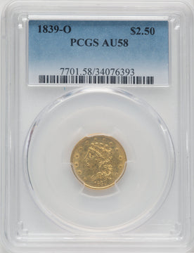 1839-O $2.50 Classic Quarter Eagle PCGS AU58
