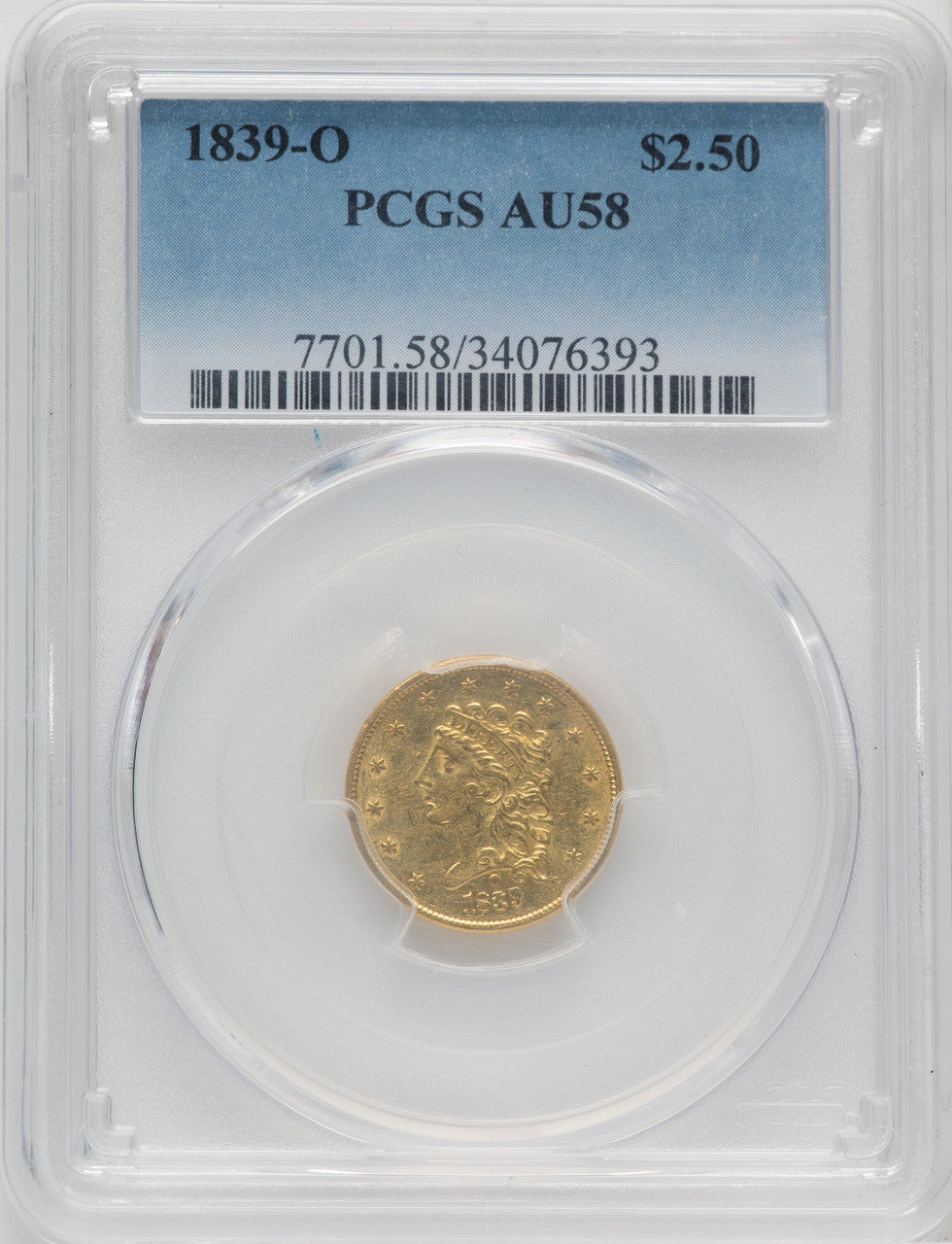 1839-O $2.50 Classic Quarter Eagle PCGS AU58