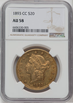 1893-CC $20 Liberty Double Eagle NGC AU58