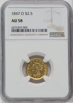 1847-O $2.50 Liberty Quarter Eagle NGC AU58