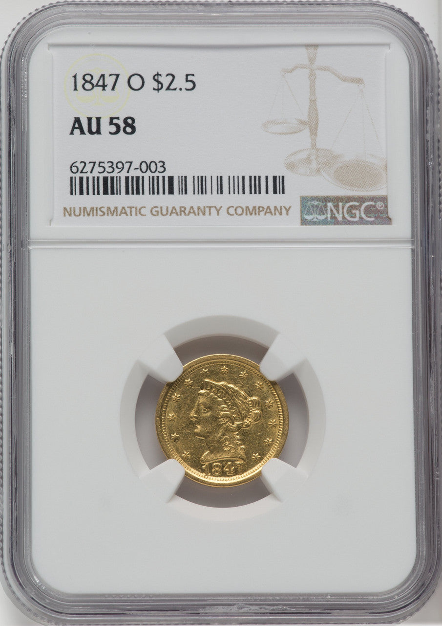 1847-O $2.50 Liberty Quarter Eagle NGC AU58