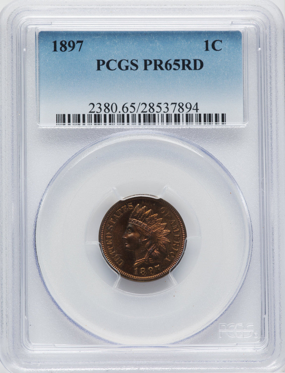 1897 1C RD Proof Indian Cent PCGS PR65