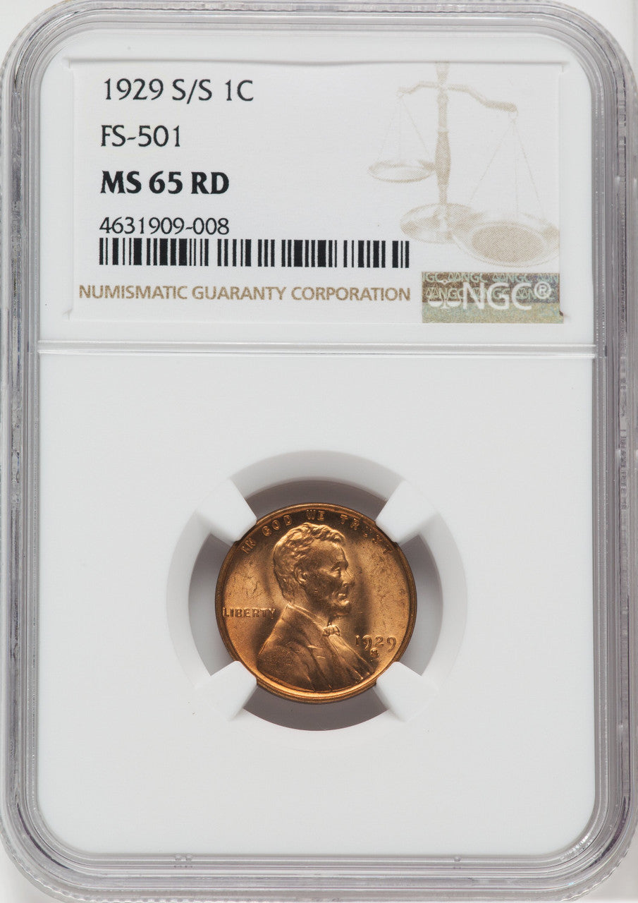 1929 S/S 1C FS-501 RD Lincoln Cent NGC MS65