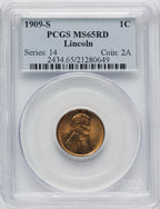 1909-S 1C Lincoln RD Lincoln Cent PCGS MS65