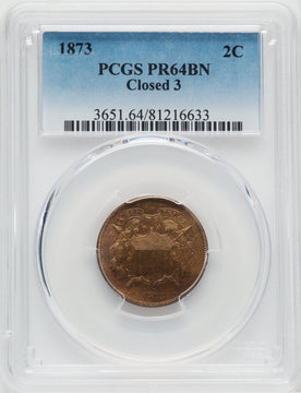 1873 2C CLOSED 3 BN Proof Two Cent Pieces PCGS PR64