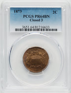 1873 2C CLOSED 3 BN Proof Two Cent Pieces PCGS PR64