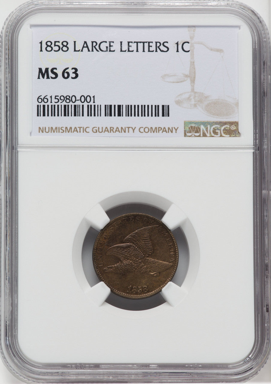 1858 1C Large Letters Flying Eagle Cent NGC MS63