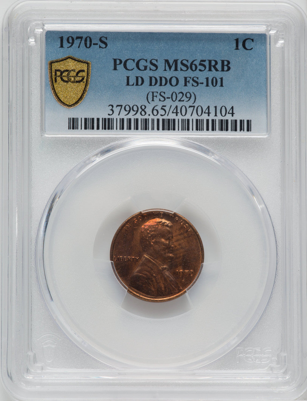 1970-S 1C FS-101 RB Lincoln Cent PCGS MS65