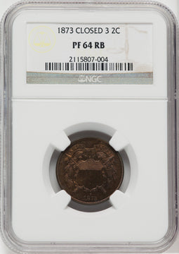 1873 2C CLOSED 3 RB Proof Two Cent Pieces NGC PR64