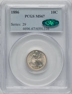 1886 10C CAC Seated Dime PCGS MS67