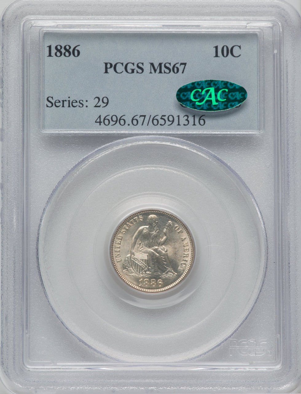 1886 10C CAC Seated Dime PCGS MS67
