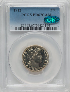 1912 25C CA CAC Proof Barber Quarter PCGS PR67