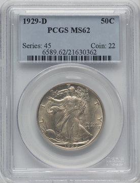 1929-D 50C Walking Liberty Half Dollar PCGS MS62