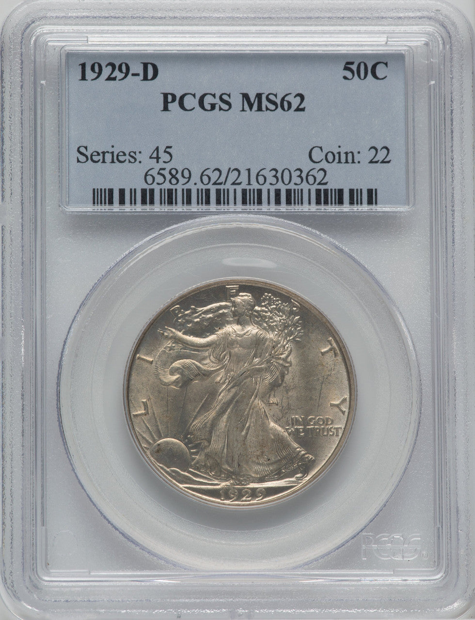 1929-D 50C Walking Liberty Half Dollar PCGS MS62