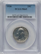 1936 25C Proof Washington Quarter PCGS PR65
