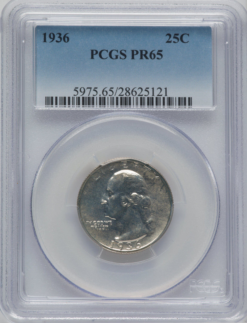 1936 25C Proof Washington Quarter PCGS PR65