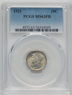 1921 10C FB Mercury Dime PCGS MS63