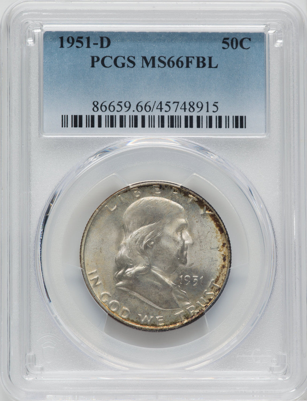 1951-D 50C FL Franklin Half Dollar PCGS MS66