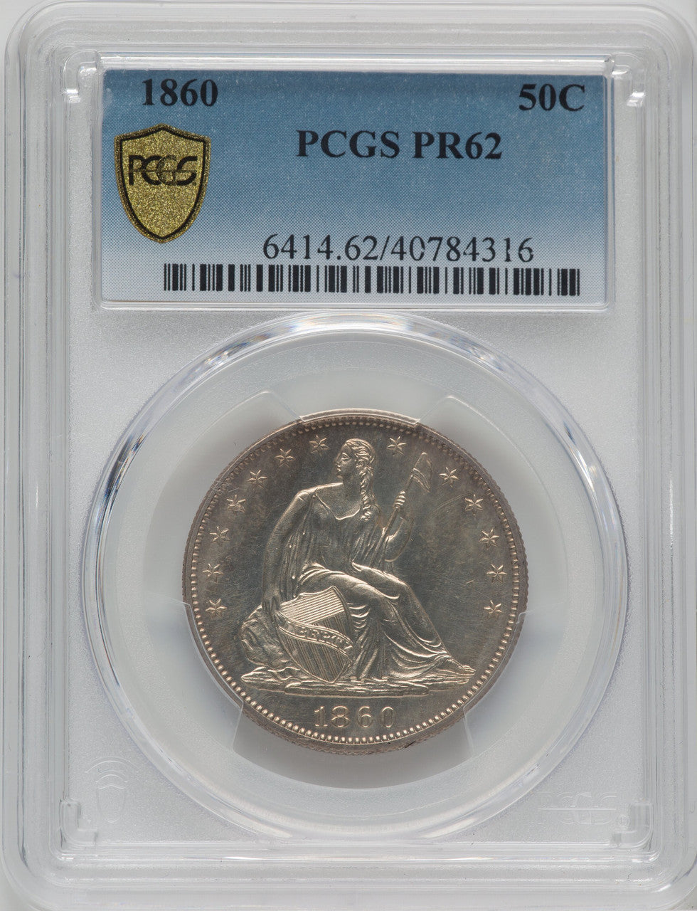 1860 50C Proof Seated Half Dollar PCGS PR62