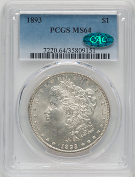 1893 $1 CAC Morgan Dollar PCGS MS64