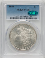 1893 $1 CAC Morgan Dollar PCGS MS64