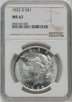 1922-D $1 Peace Dollar NGC MS67