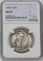 1945-S 50C Walking Liberty Half Dollar NGC MS67