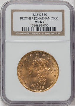 1865-S $20 Liberty Double Eagle NGC MS63