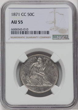 1871-CC 50C Seated Half Dollar NGC AU55