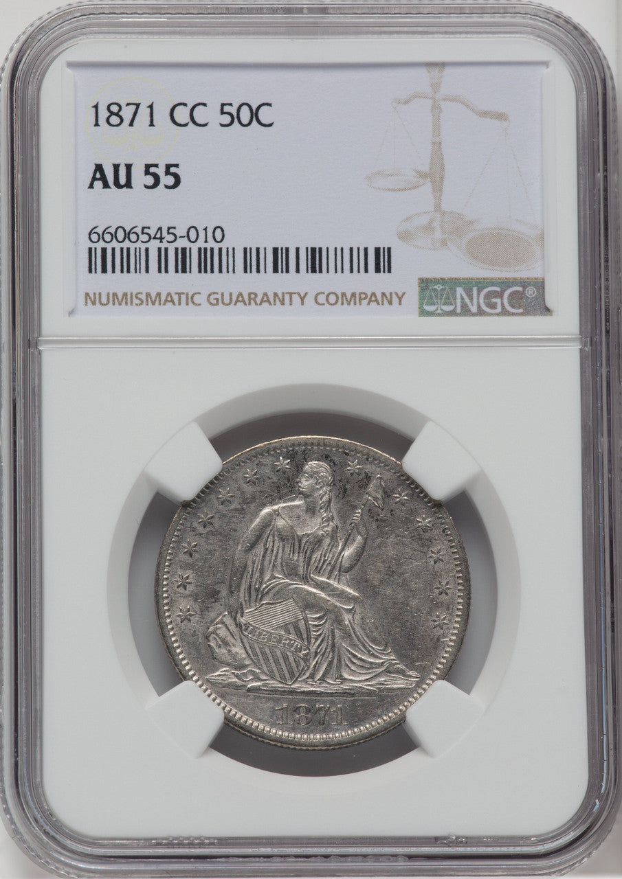 1871-CC 50C Seated Half Dollar NGC AU55