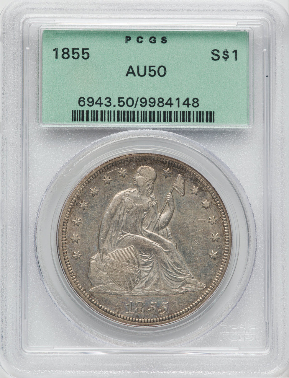 1855 S$1 Seated Dollar PCGS AU50