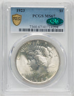 1923 $1 CAC Peace Dollar PCGS MS67