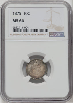1875 10C Seated Dime NGC MS66