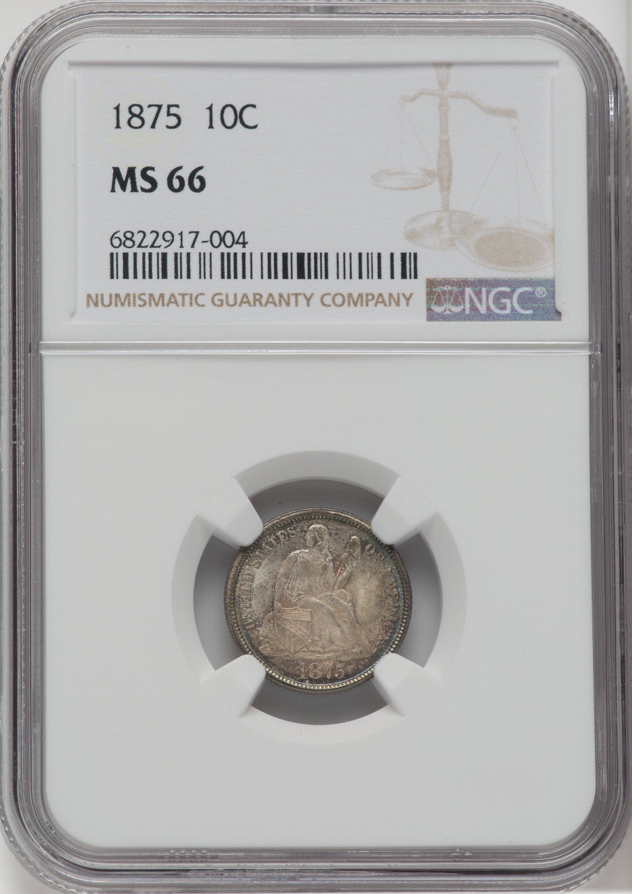 1875 10C Seated Dime NGC MS66