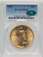 1925 $20 CAC Saint-Gaudens Double Eagle PCGS MS62