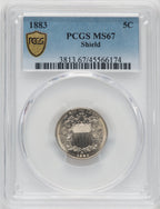 1883 5C Shield Shield Nickel PCGS MS67