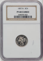 1887/6 3CN CA Proof Three Cent Nickel NGC PR68
