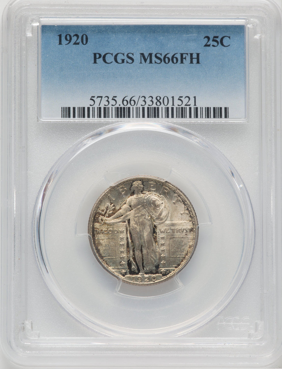 1920 25C FH Standing Liberty Quarter PCGS MS66