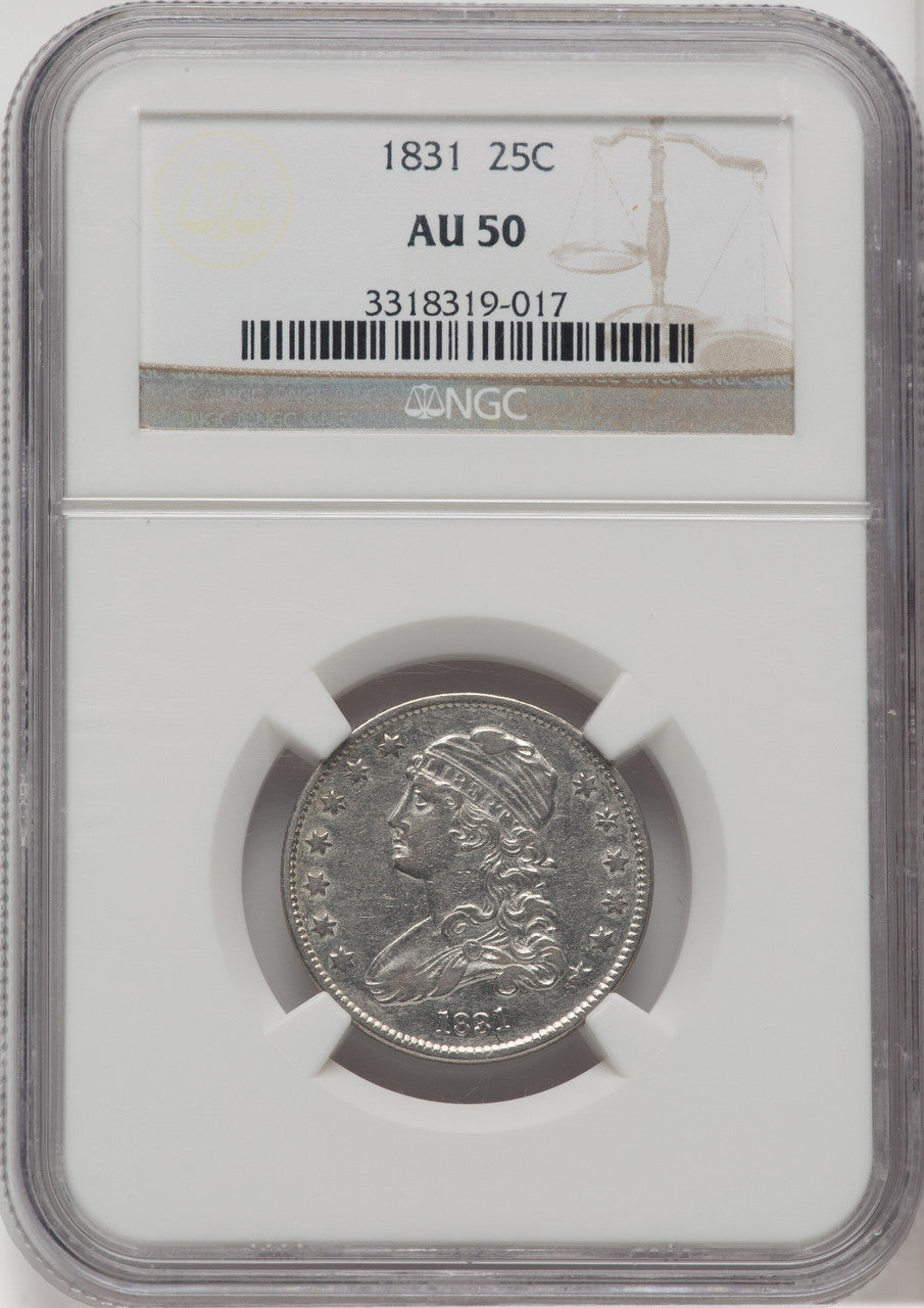 1831 25C Small Letters Bust Quarter NGC AU50