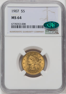 1907 $5 CAC Liberty Half Eagle NGC MS64