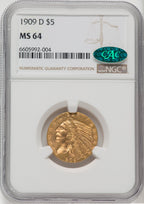 1909-D $5 CAC Indian Half Eagle NGC MS64
