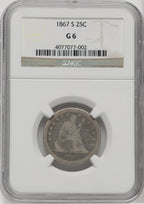 1867-S 25C Seated Quarter NGC G6