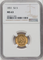 1851 $2.50 Liberty Quarter Eagle NGC MS63