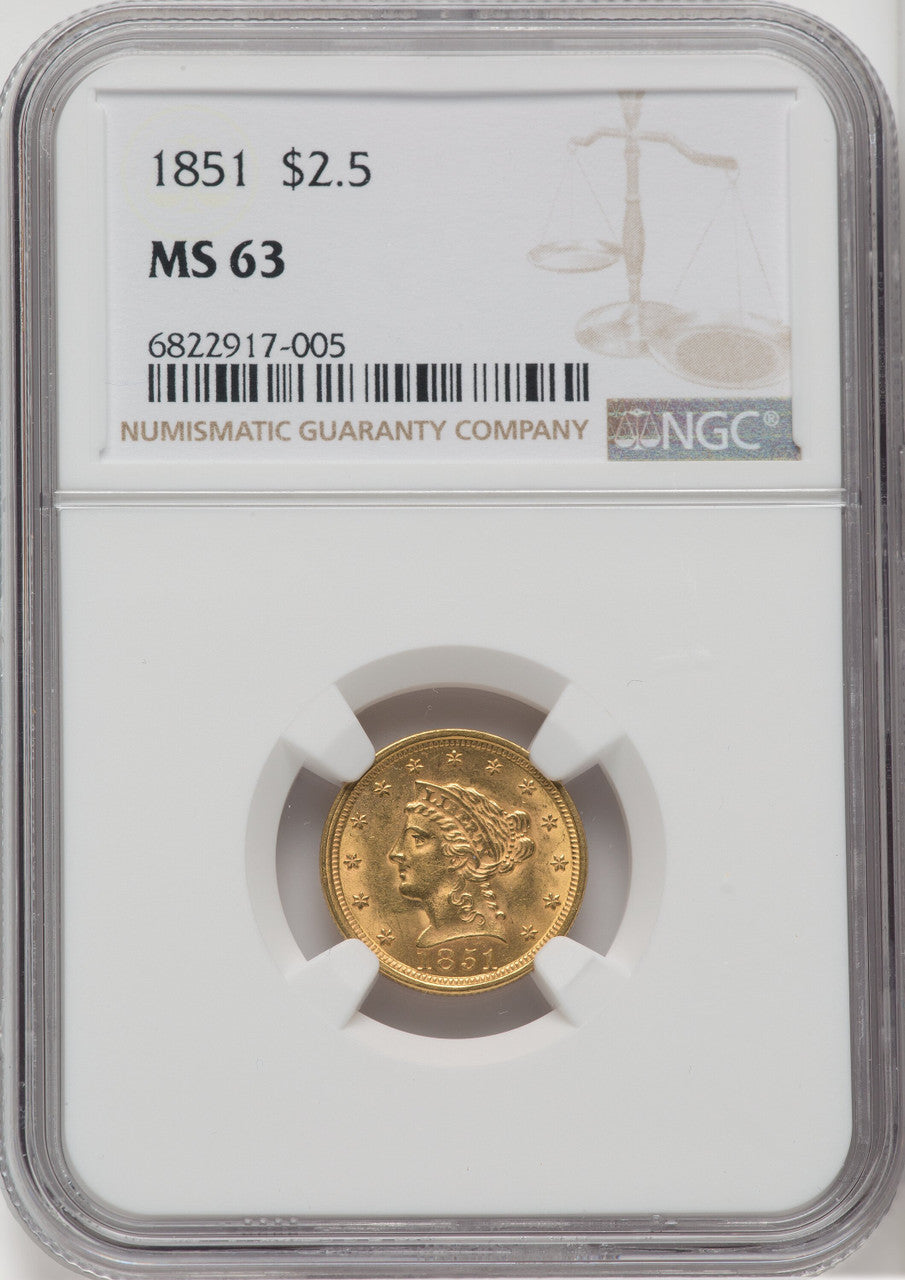 1851 $2.50 Liberty Quarter Eagle NGC MS63
