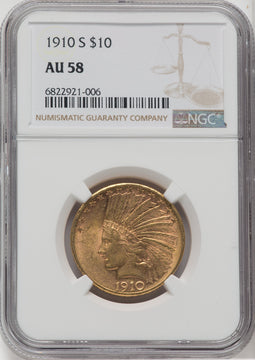 1910-S $10 Indian Eagle NGC AU58