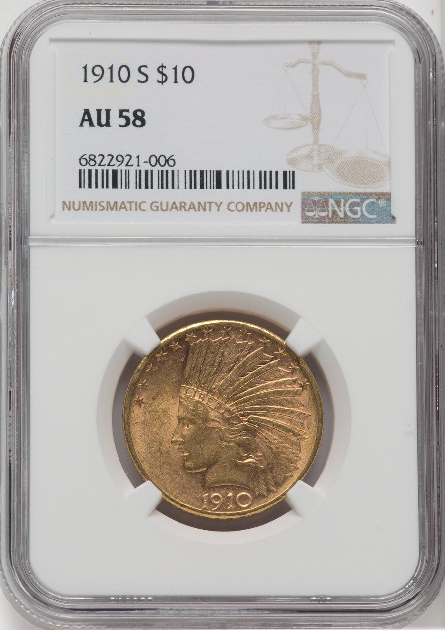 1910-S $10 Indian Eagle NGC AU58