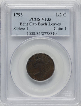 1793 1/2 C BN Half Cent PCGS VF35