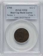 1793 1/2 C BN Half Cent PCGS VF35