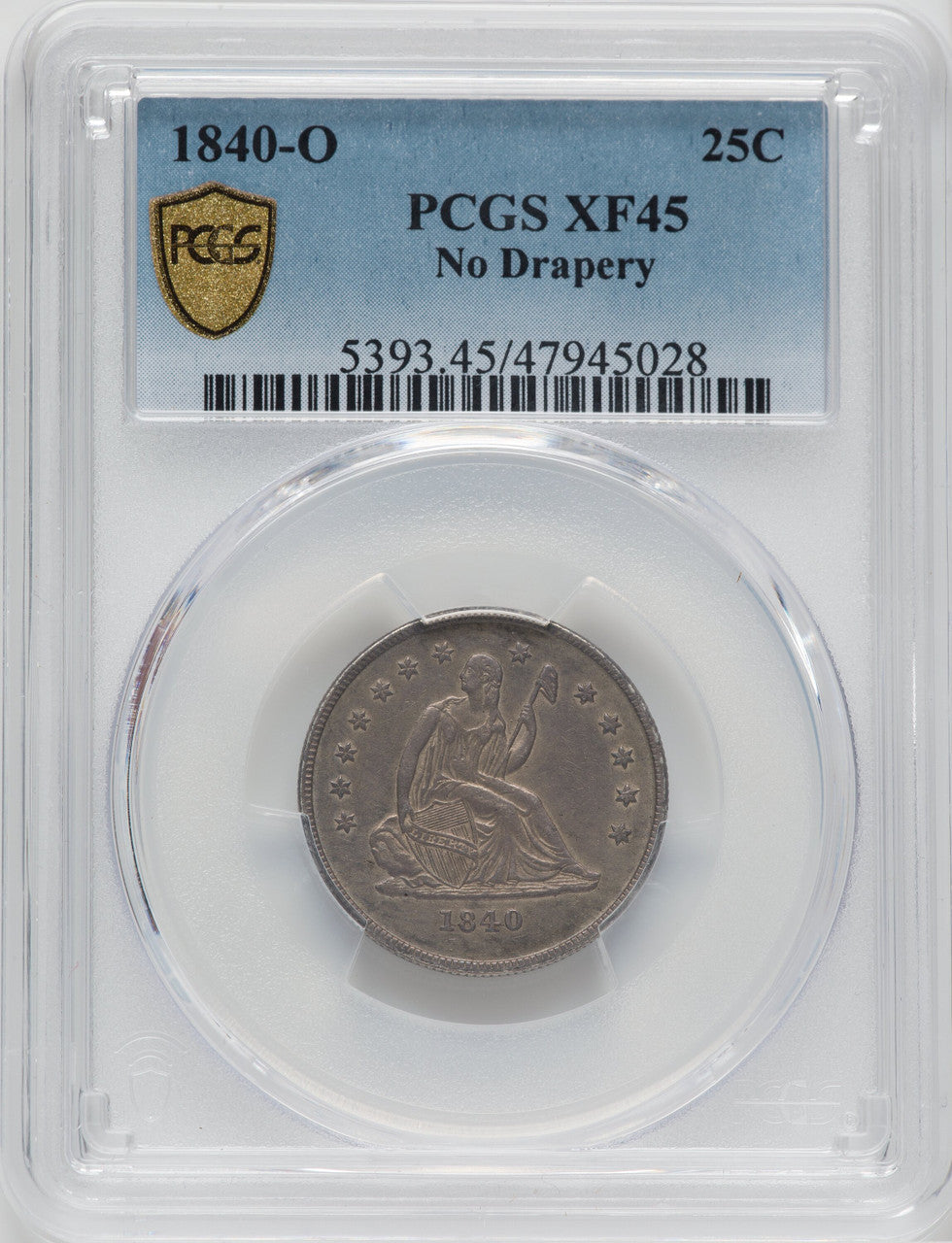 1840-O 25C NO DRAPERY Seated Quarter PCGS XF45